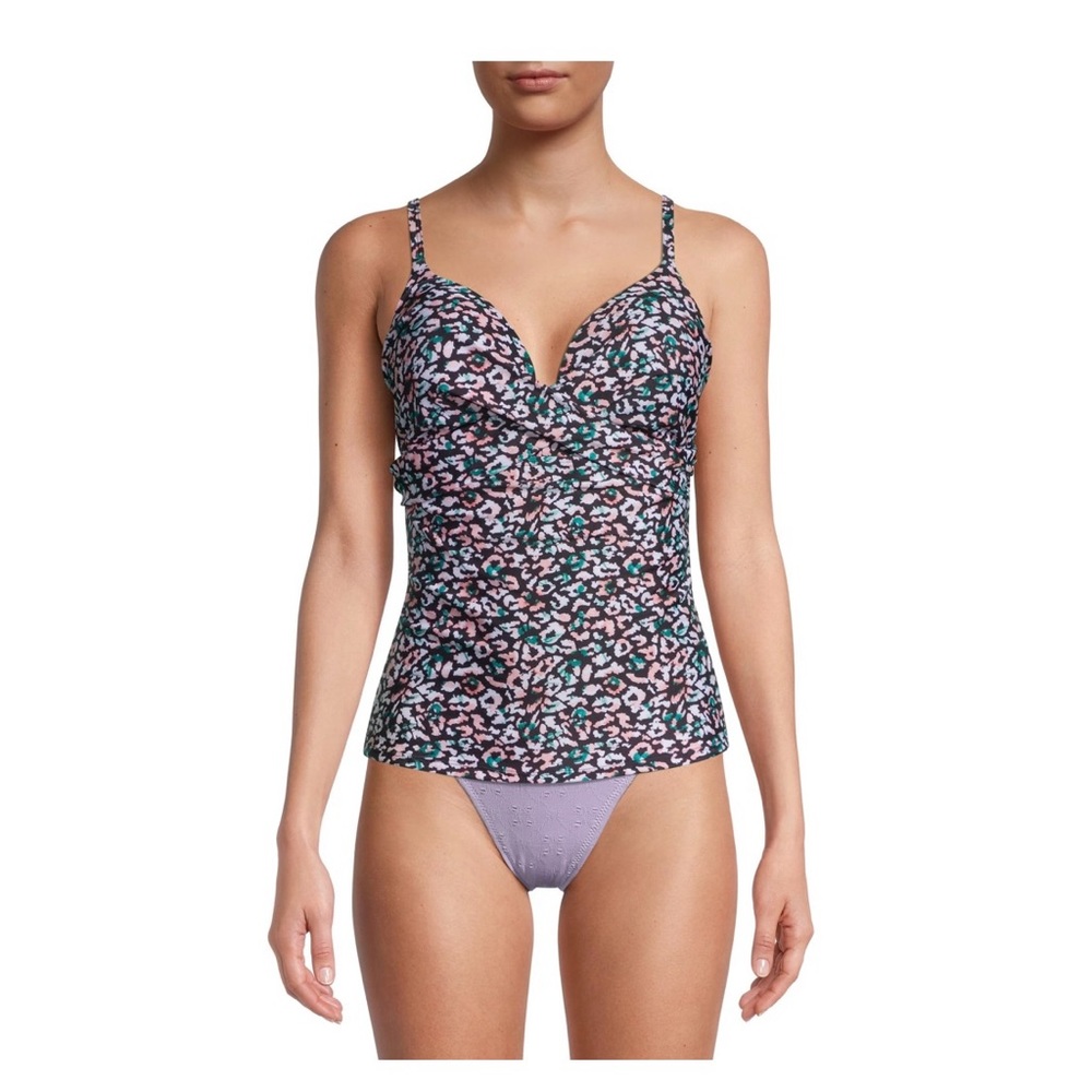 Nicole Miller Studios Ruched Tankini Top Leopard Print Padded Cups NWT